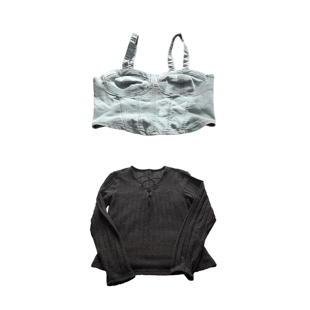 Denim Crop & Sweater Bundle